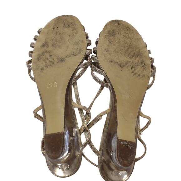 Vintage Y2K Sparkly Kitten Heel Slingback Shoes 8  Gold Metallic Futuristic - Picture 3 of 4